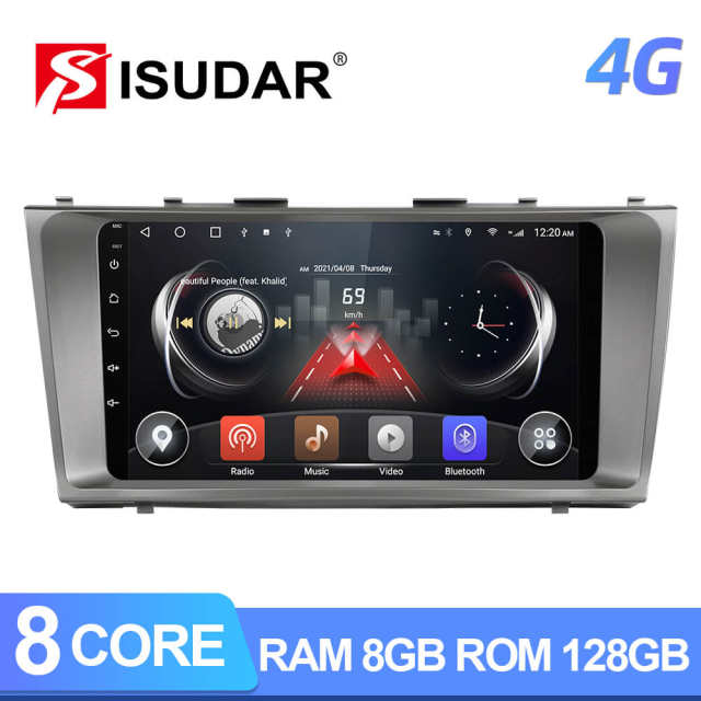 ISUDAR T72 QLED Android 10 For Toyota Camry 7 XV 40 2006-2011 GPS Car Multimedia Radio 8 Core RAM 8G DVR Camera 4G WiFi no 2din