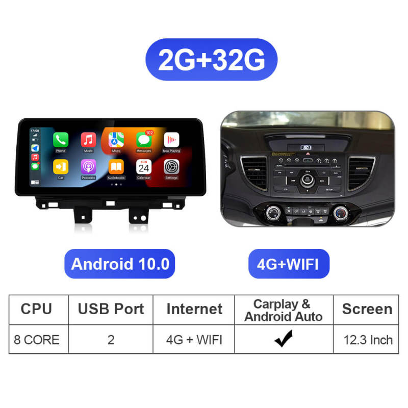 12.3 Inch Android 10 Apple Carplay Car Stero For Honda CRV 2012-2016