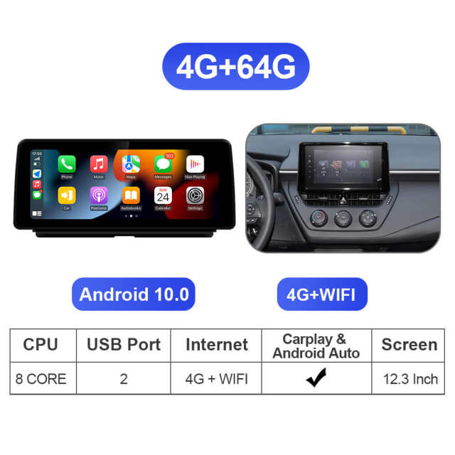 12.3 Inch Android 10 Car Stero For Toyota Corolla