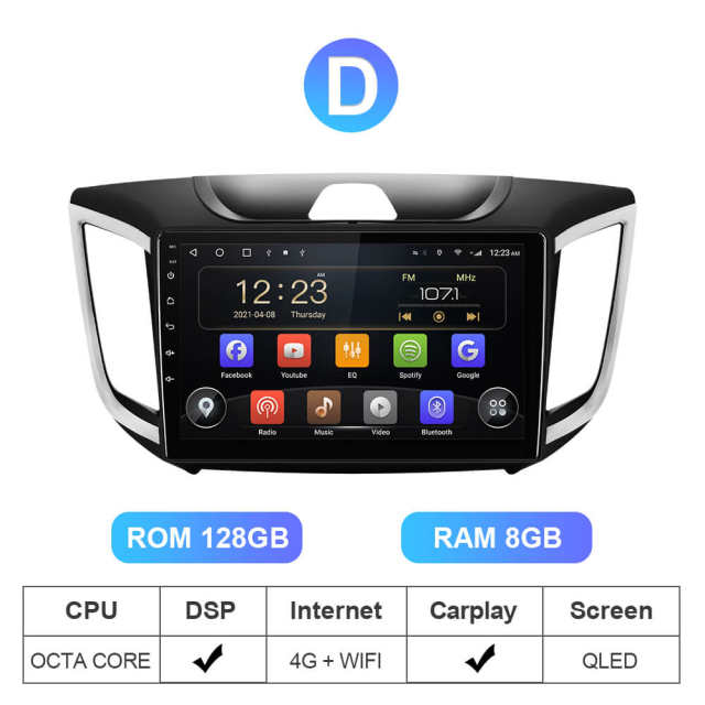 1280*720P QLED 8 core Auto radio For Hyundai/IX25/Creta 2015-2020