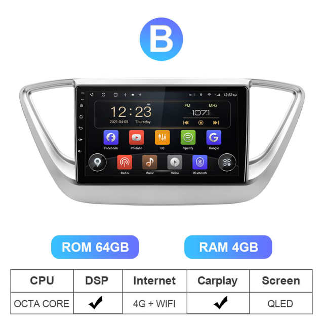 Android 10 Car Radio For Hyundai/Solaris/Verna 2017- GPS Car Multimedia Octa Core