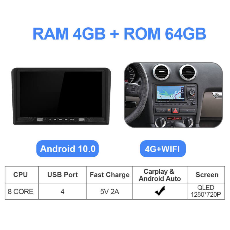 ISUDAR Android10 Car Radio For Audi A3 8P 3-Door Hatchback/S3/RS3