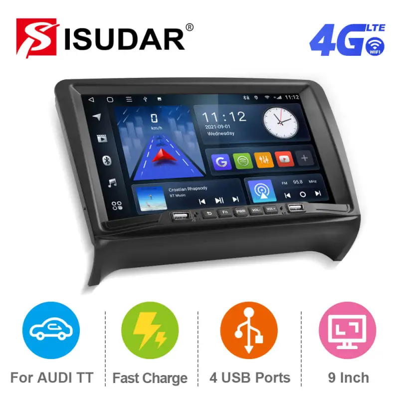 ISUDAR Wiress Apple Carplay Car Radio For Audi TT MK2 8J 2006-2014