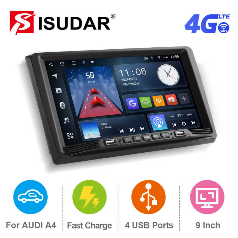 ISUDAR Android 10 QLED Car Radio For Audi A4 II 2 B6 III 3 B7 S4 RS4