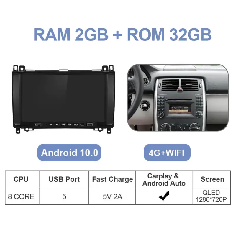 ISUDAR Android 10 QLED Full screen Car Radio For Mercedes/Benz/Sprinter/B200/B-class/W245/B170/W169