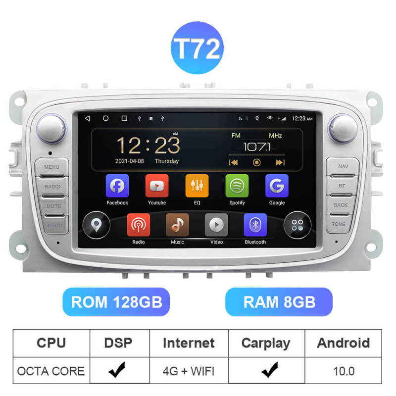 Isudar Wireless carplay Android 10 Car Radio For FORD/Focus/S-MAX/Mondeo/C-MAX/Galaxy