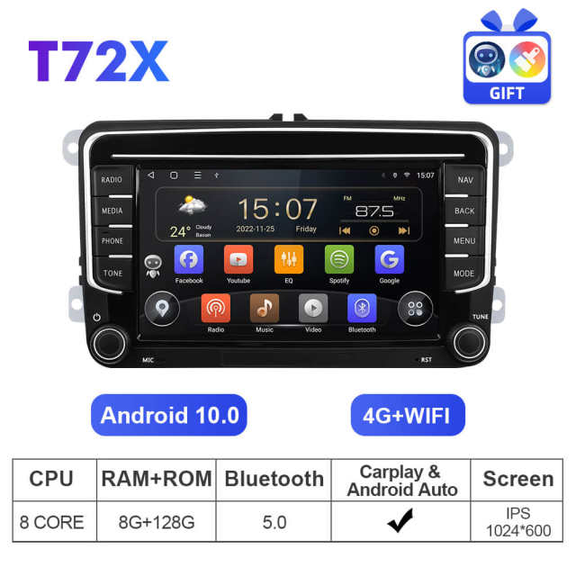 T72  7 inch 1280*720P Car Radio Multimedia For VW/Volkswagen/POLO/Golf/Skoda/Seat/Leon/PASSAT B6