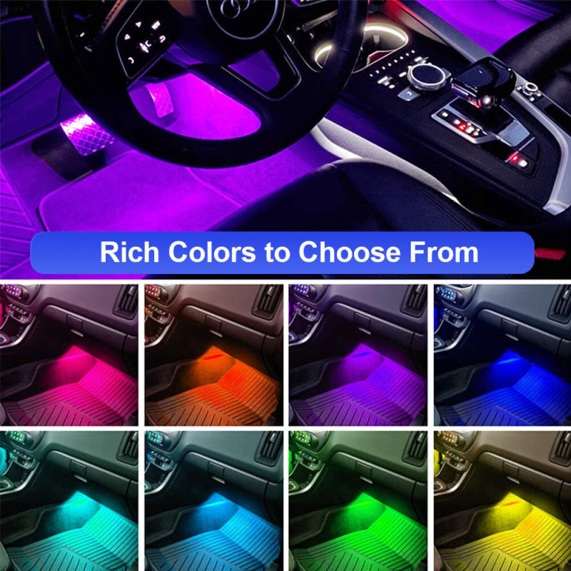 Car Interior Led Ambient Ambient Foot Light with USB Wireless Remote Music Control RGB Neno Light Atmosphere Decorative Lamps