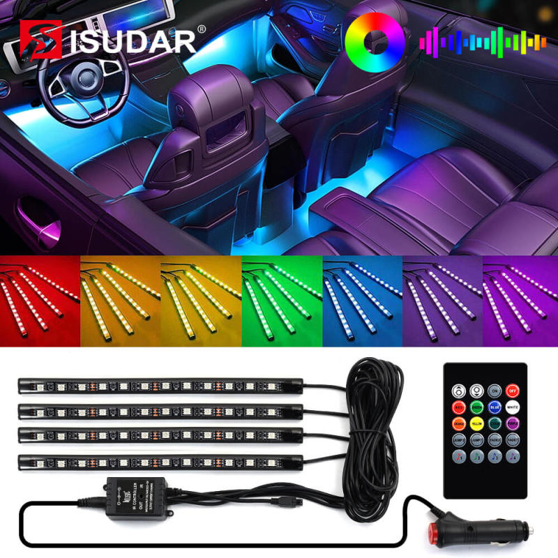 Car Interior Led Ambient Ambient Foot Light with USB Wireless Remote Music Control RGB Neno Light Atmosphere Decorative Lamps