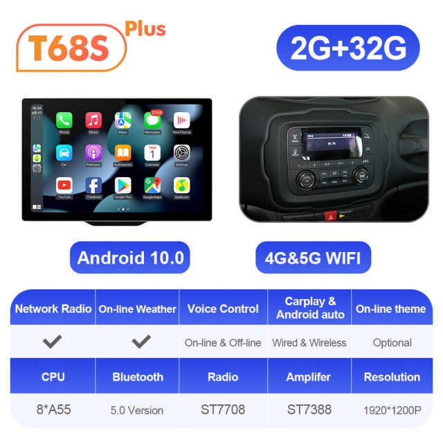 ISUDAR 2K 13.1 Inch Android 10 Car Multimedia Radio Player For Jeep Renegade 2014 2015 2016 2017