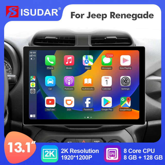 ISUDAR 2K 13.1 Inch Android 10 Car Multimedia Radio Player For Jeep Renegade 2014 2015 2016 2017