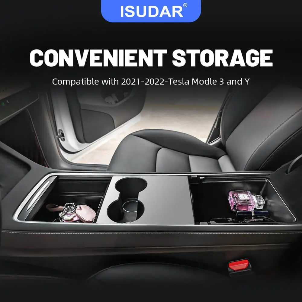 ISUDAR Storage Box for 2021-2023 Tesla Model 3 Model Y 4 Pieces Car  Accessories Center Console Hidden Organizer