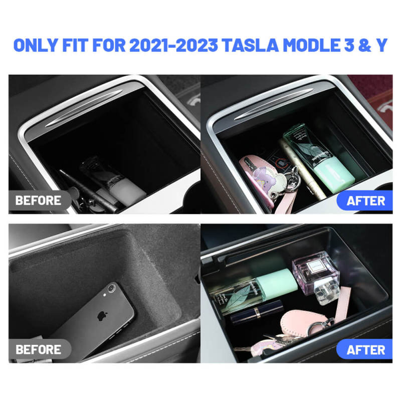 ISUDAR Storage Box for 2021-2023 Tesla Model 3 Model Y 4 Pieces Car Accessories Center Console Hidden Organizer