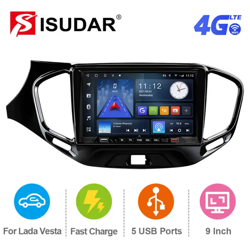 ISUDAR Android Car Radio For LADA Vesta Cross Sport 2015-2019 Car Multimedia Player Navigation Camera 4G Net No 2 Din autoradio