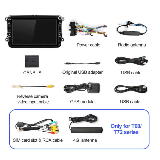 T72 2 Din 1280*720P Car Radio Multimedia For VW/Volkswagen/POLO/Golf/Skoda/Seat/Leon/PASSAT B6