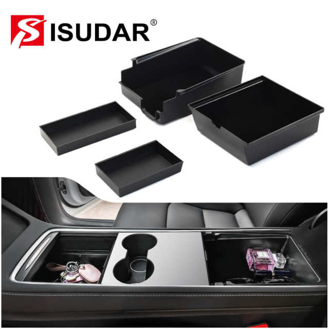 ISUDAR Storage Box for 2021-2023 Tesla Model 3 Model Y 4 Pieces Car Accessories Center Console Hidden Organizer