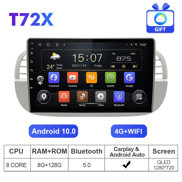 T72 NEW UPGRADE! 9 inch 1024*600P Car Radio Multimedia For Fiat 500