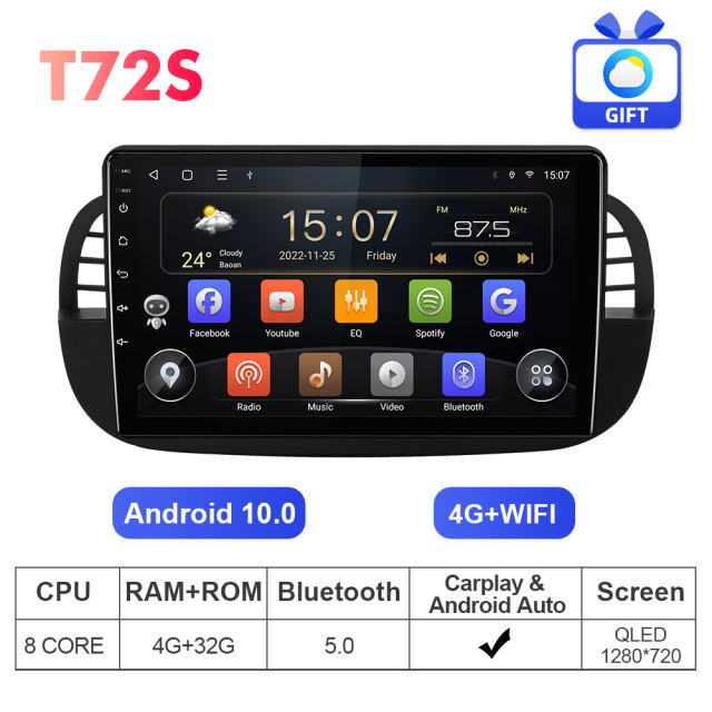 T72 NEW UPGRADE! 9 inch 1024*600P Car Radio Multimedia For Fiat 500