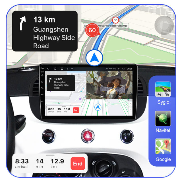 T72 NEW UPGRADE! 9 inch 1024*600P Car Radio Multimedia For Fiat 500