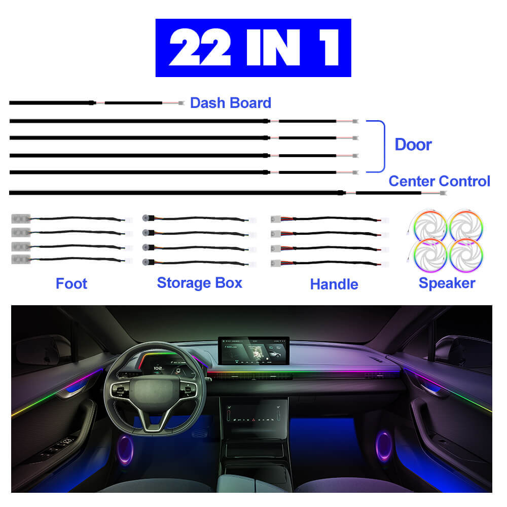 Car Interior Ambient Symphony Flowing Colorful LED Lights