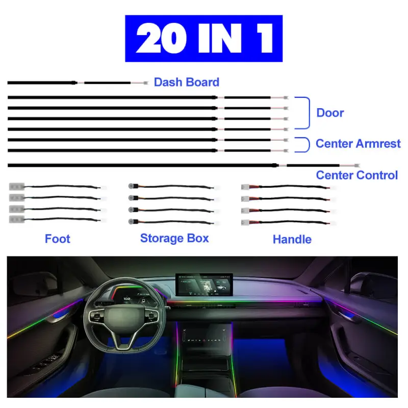 Car Interior Ambient Symphony Flowing Colorful LED Lights