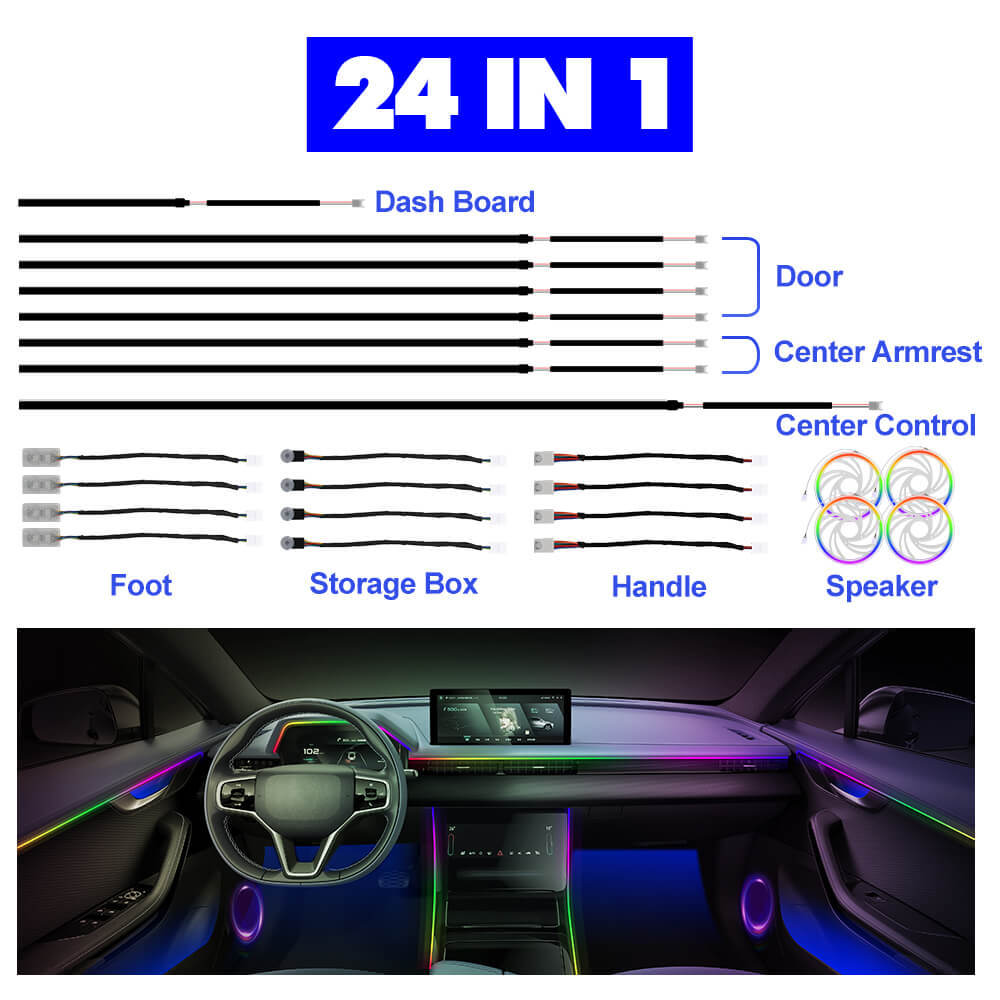 Car Interior Ambient Symphony Flowing Colorful LED Lights