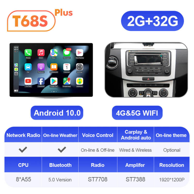 ISUDAR T72 2K 13.1 Inch 1920*1200P Android 10 Car Radio For VW Passat B6 B7
