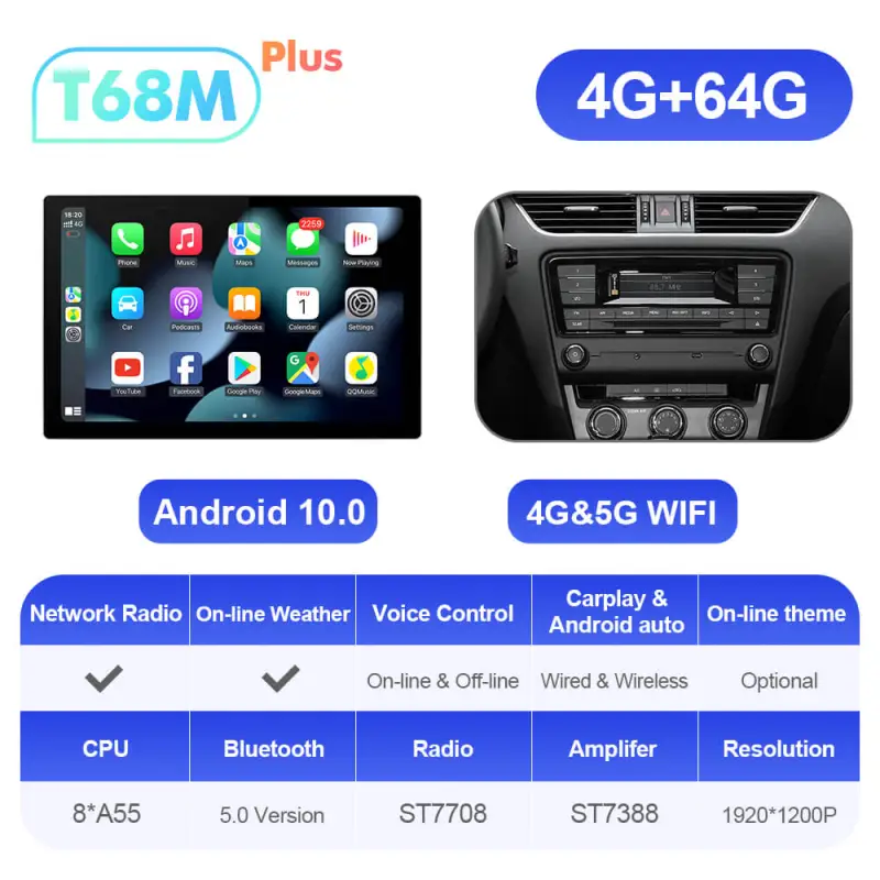 ISUDAR T72 2K 13.1 Inch 8 Core Android 10 Car Radio For Skoda/Octavia 3 A7 2014-2017