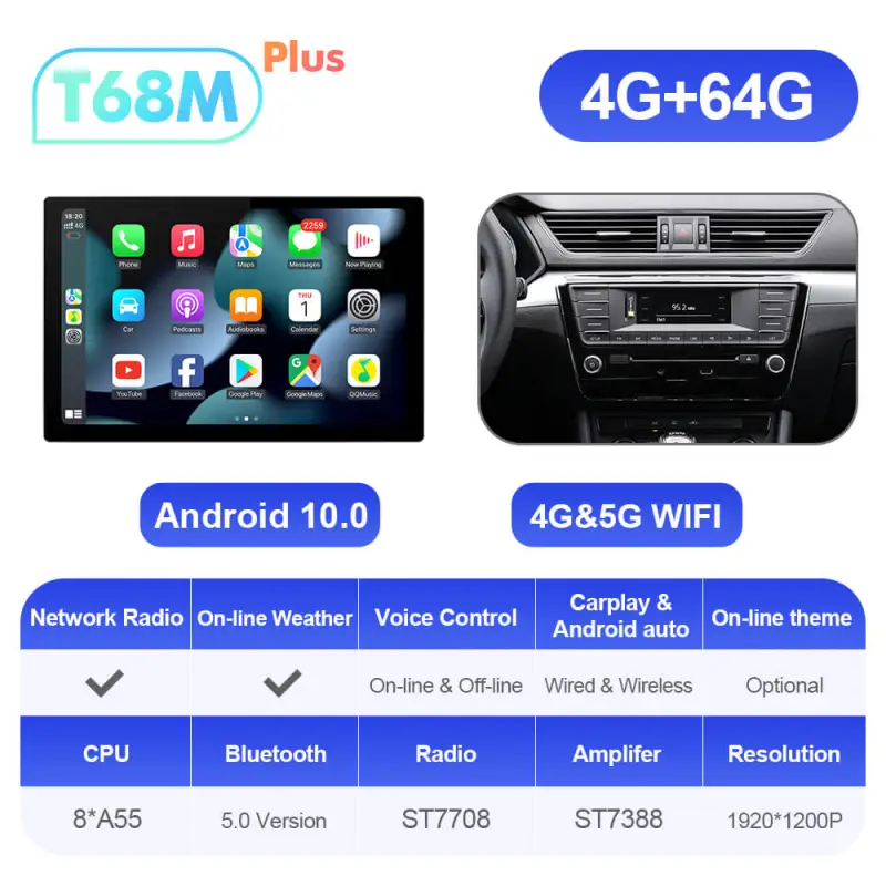 ISUDAR T72 2K 13.1 Inch 8 Core Android 10 Car Radio For Skoda Superb 3 2016-