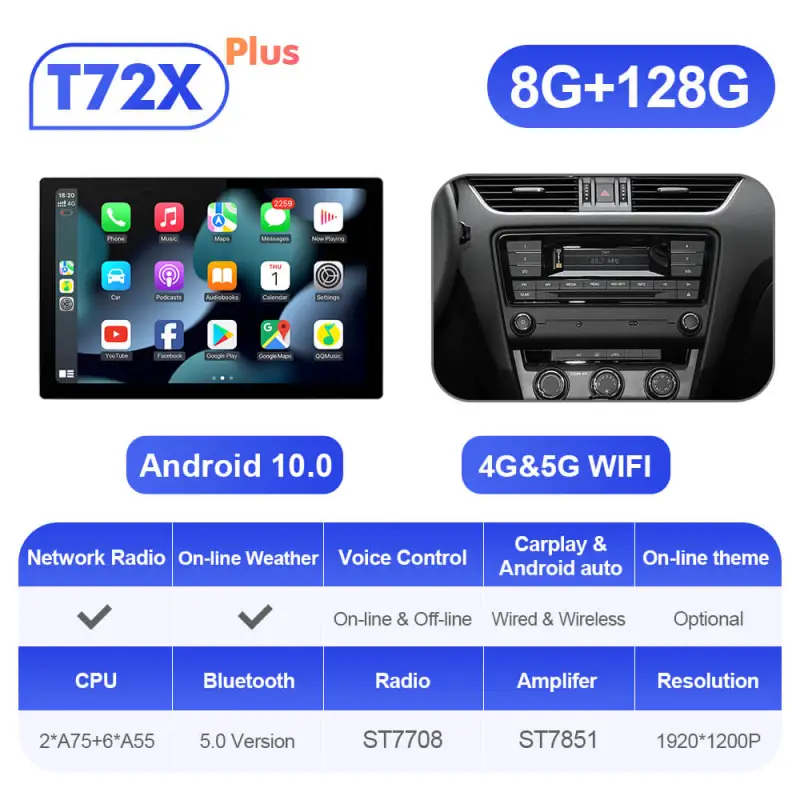 ISUDAR T72 2K 13.1 Inch 8 Core Android 10 Car Radio For Skoda/Octavia 3 A7 2014-2017