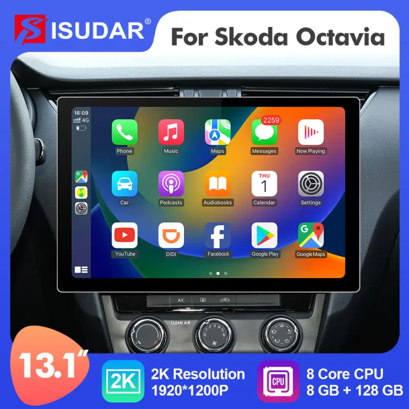 ISUDAR T72 2K 13.1 Inch 8 Core Android 10 Car Radio For Skoda/Octavia 3 A7 2014-2017