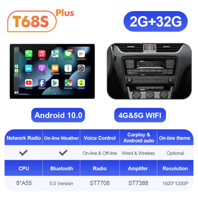 ISUDAR T72 2K 13.1 Inch 8 Core Android 10 Car Radio For Skoda/Octavia 3 A7 2014-2017