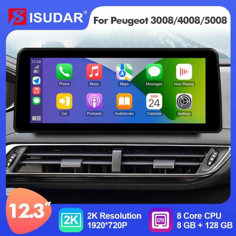 ISUDAR T72 Upgrade Android 12 12.3 Inch Auto Radio For Peugeot 3008 4008 5008 2016-2022