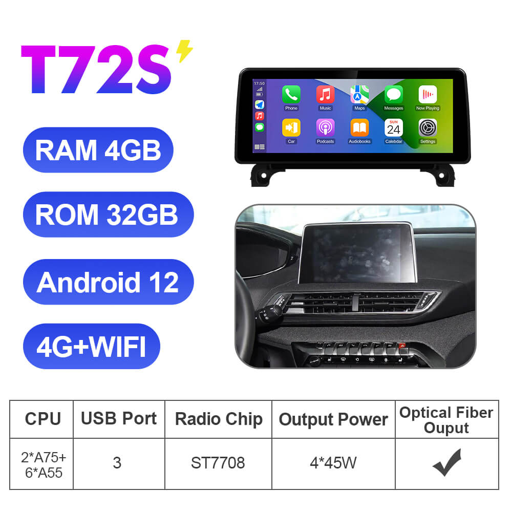 ISUDAR T72 Upgrade Android 12 12.3 Inch Auto Radio For Peugeot