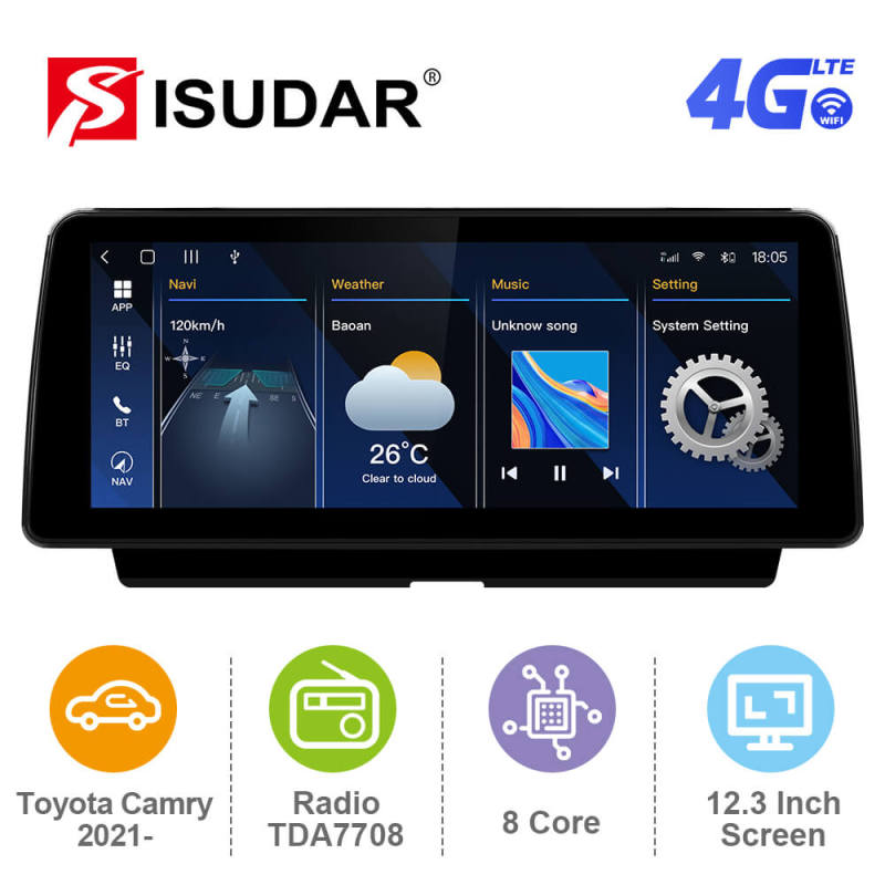 ISUDAR 12.3 Inch Android 12 Car Radio For Toyota Camry 2021- GPS Auto Multimedia Stereo