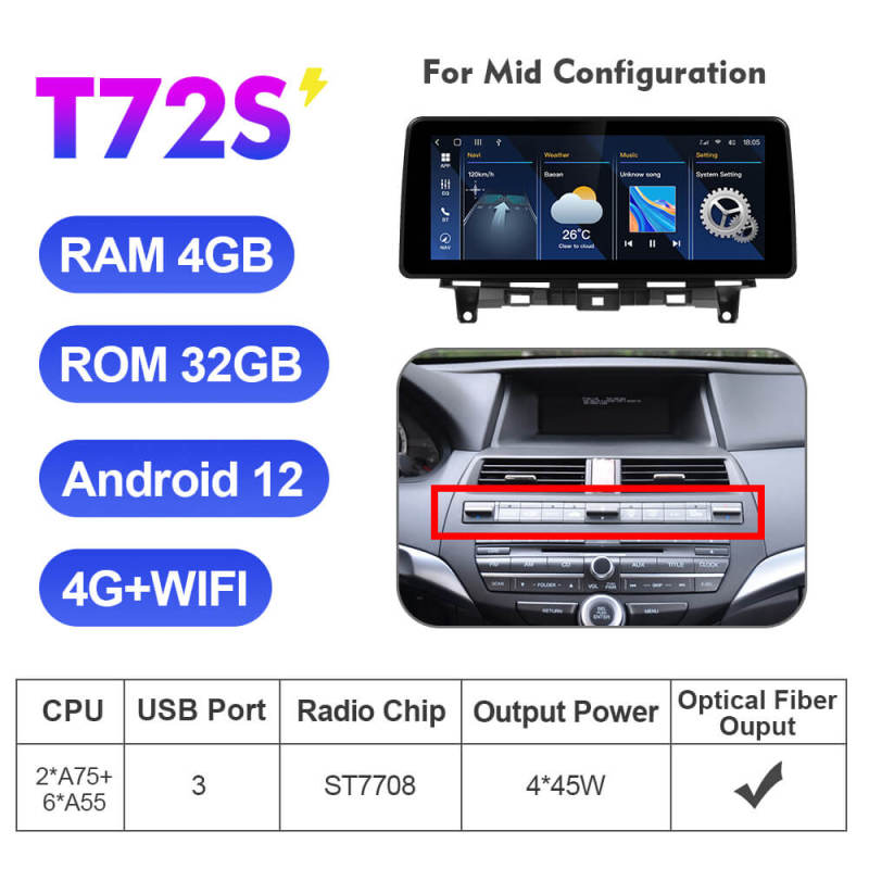 ISUDAR 12.3 Inch Android 12 Car Radio For Honda Accord 8th 2008-2013 GPS Auto Multimedia Stereo