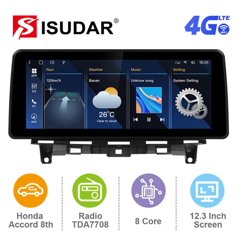 ISUDAR 12.3 Inch Android 12 Car Radio For Honda Accord 8th 2008-2013 GPS Auto Multimedia Stereo