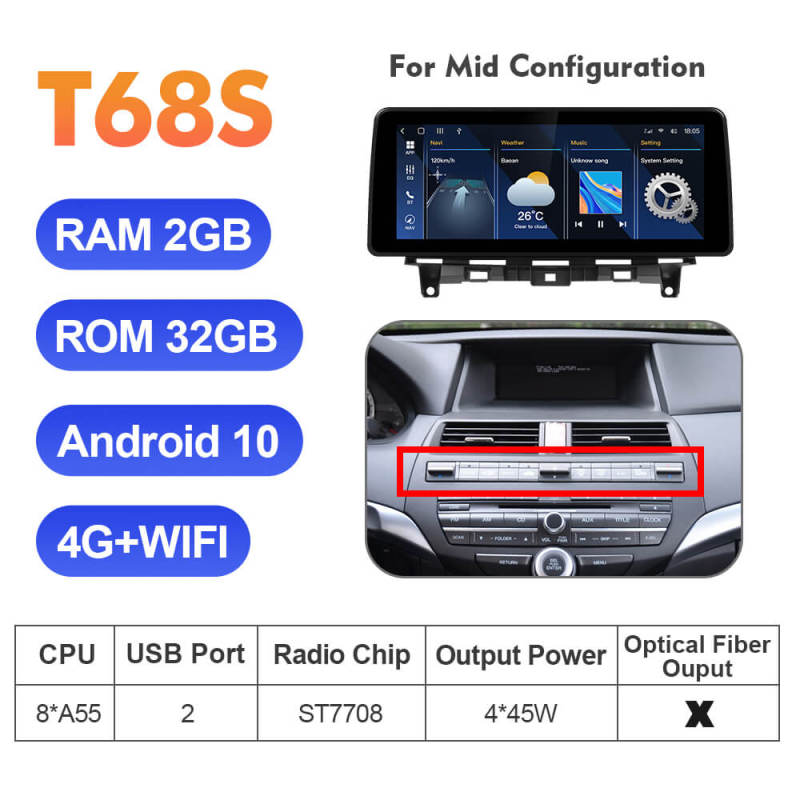 ISUDAR 12.3 Inch Android 12 Car Radio For Honda Accord 8th 2008-2013 GPS Auto Multimedia Stereo