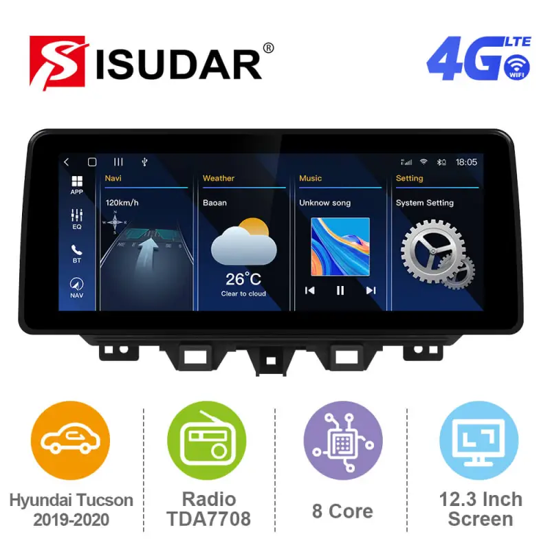 ISUDAR 12.3 Inch Android 12 Car Radio For Hyundai Tucson 2017-2021