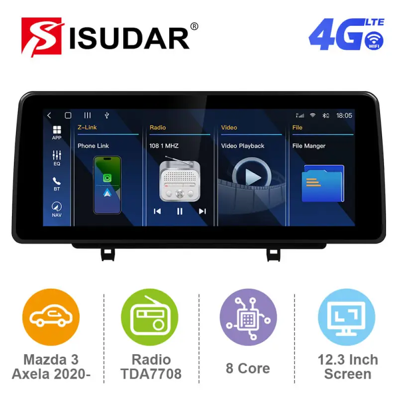 ISUDAR 12.3 Inch Android 12 Car Radio For Mazda 3 Axela 2020-2022 GPS