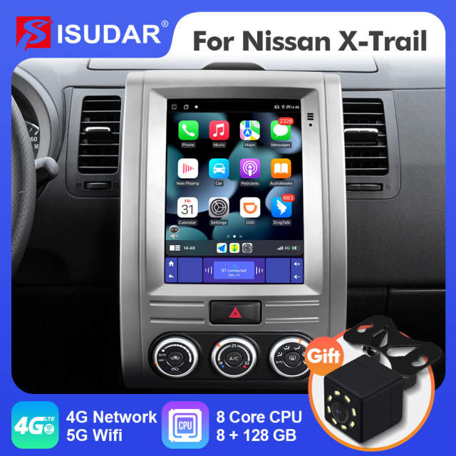ISUDAR Android 12 Tesla Style Vertical Screen Car Radio for Nissan X-trail 2007-2015 Multimedia Player