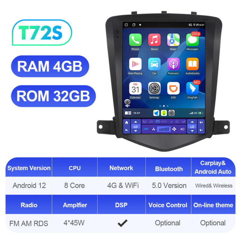 ISUDAR Car Android 12 Radio For Chevrolet Cruze J300 2008-2012 Multimedia Video GPS CarPlay