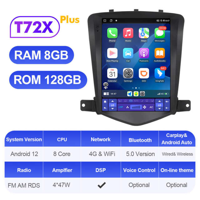 ISUDAR Car Android 12 Radio For Chevrolet Cruze J300 2008-2012 Multimedia Video GPS CarPlay