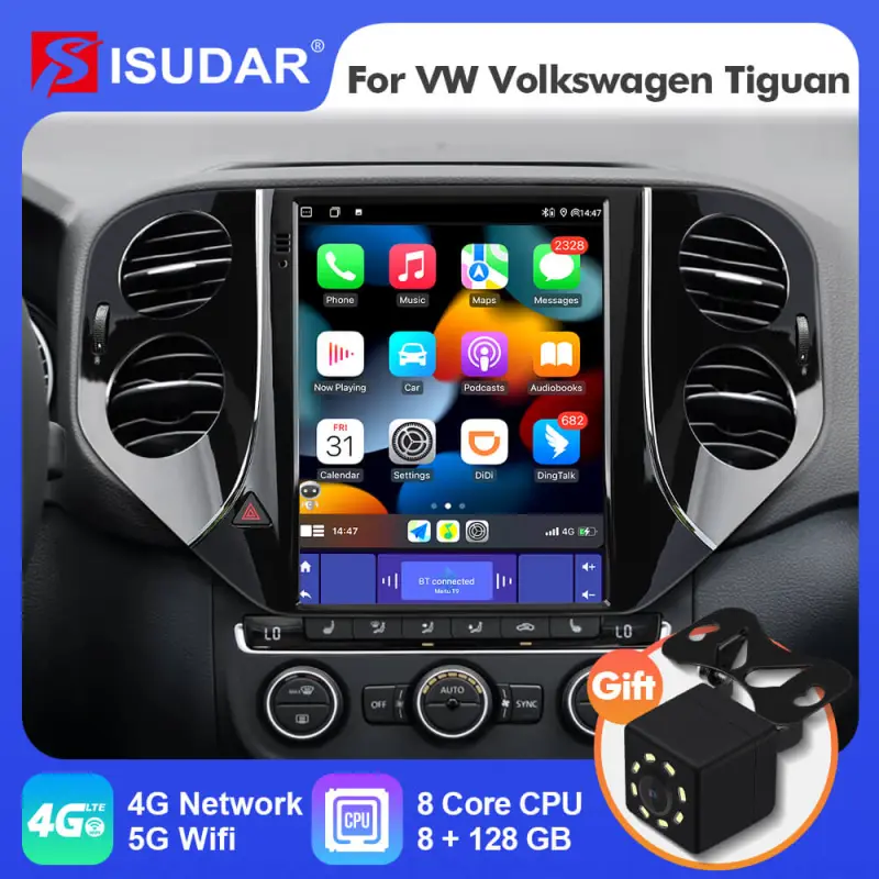 ISUDAR Android 12 Car Radio For VW Volkswagen Tiguan 2010-2016 with Tesla Style