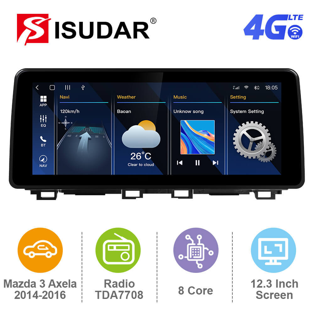 ISUDAR 12.3 Inch Android 12 Car Radio For Mazda 3 Axela 2014-2019 GPS Auto Multimedia Stereo