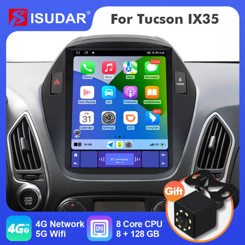 ISUDAR Android 12 Car Radio for Hyundai Tuscon IX35 2009-2015 Multimedia Player 2Din Tesla Vertical