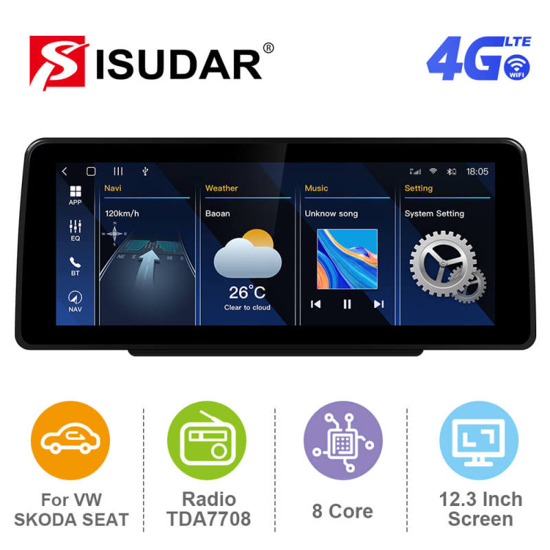 ISUDAR 12.3 Inch Android 12 Car Radio For VW/volkswagen/Skoda/Seat/Passat/Golf/Tiguan/CC/Leon GPS Multimedia Stereo