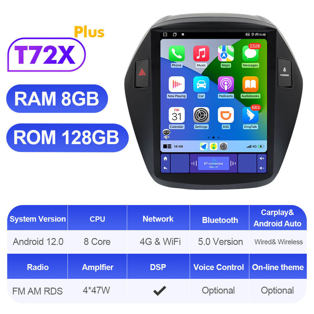 ISUDAR Android 12 Car Radio for Hyundai Tuscon IX35 2009-2015 Multimedia Player 2Din Tesla Vertical