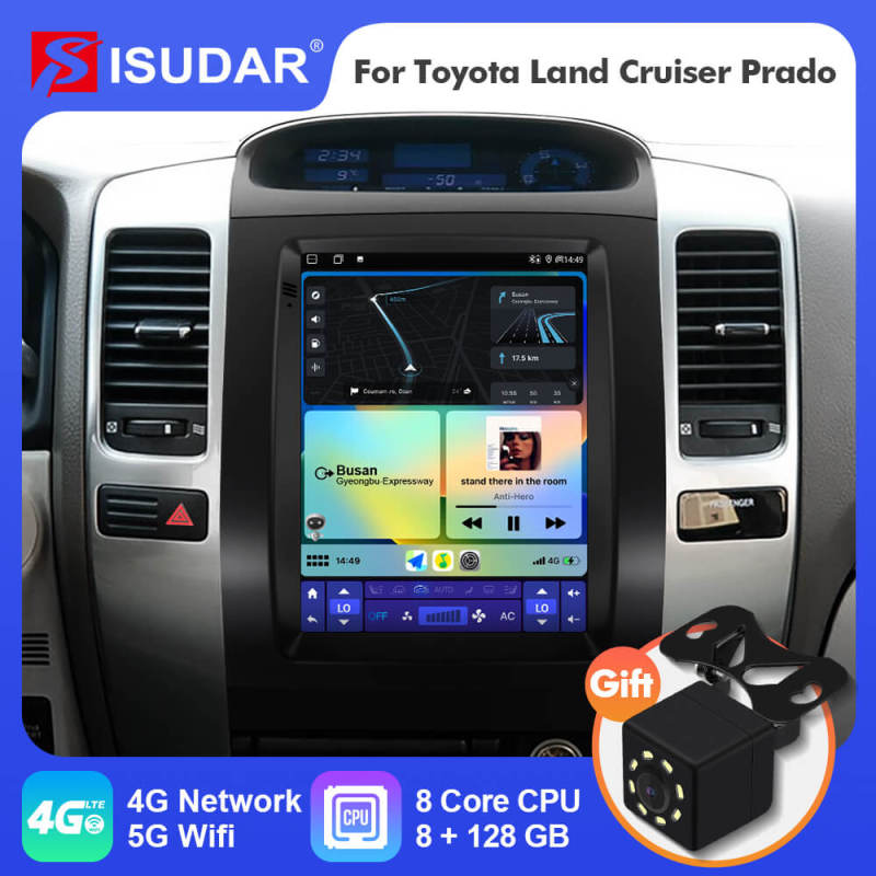 ISUDAR Android 12 Car Radio For Toyota Land Cruiser Prado 120 2002-2009 Multimedia Player