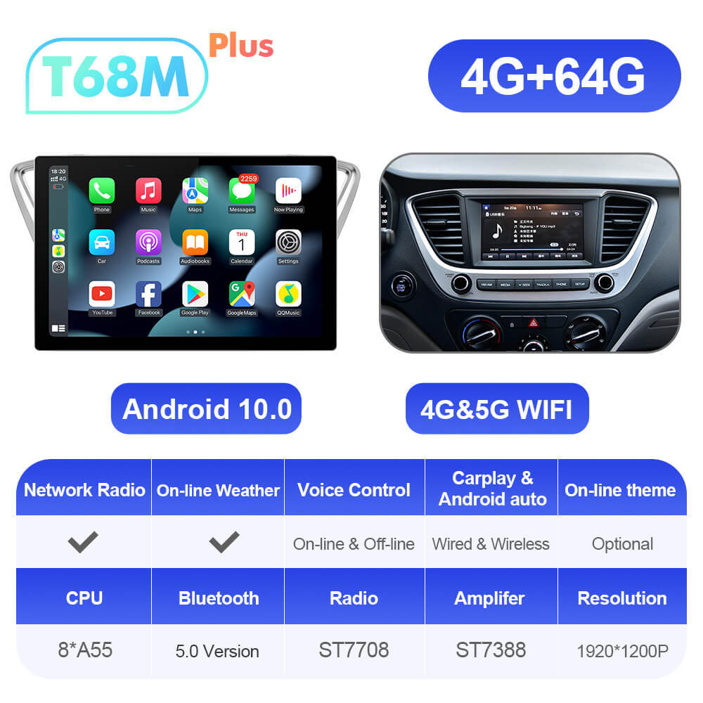 ISUDAR T72 2K 13.1 Inch Android 10 Car Radio For Hyundai Solaris 2 Verna 2017-2020